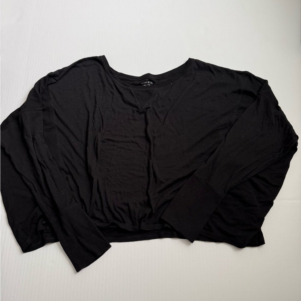 Athleta Black Long Sleeve Crop Top Lightweight Modal Lounge Tee Size 2X